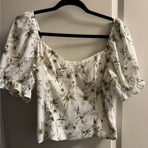 Abercrombie & Fitch Floral Blouse - White and Green